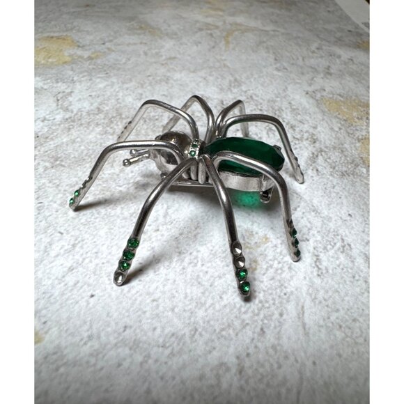 Vintage 1920s Large Spider Green Crystal and Stone Figural Brooch Pin - Picture 4 of 11